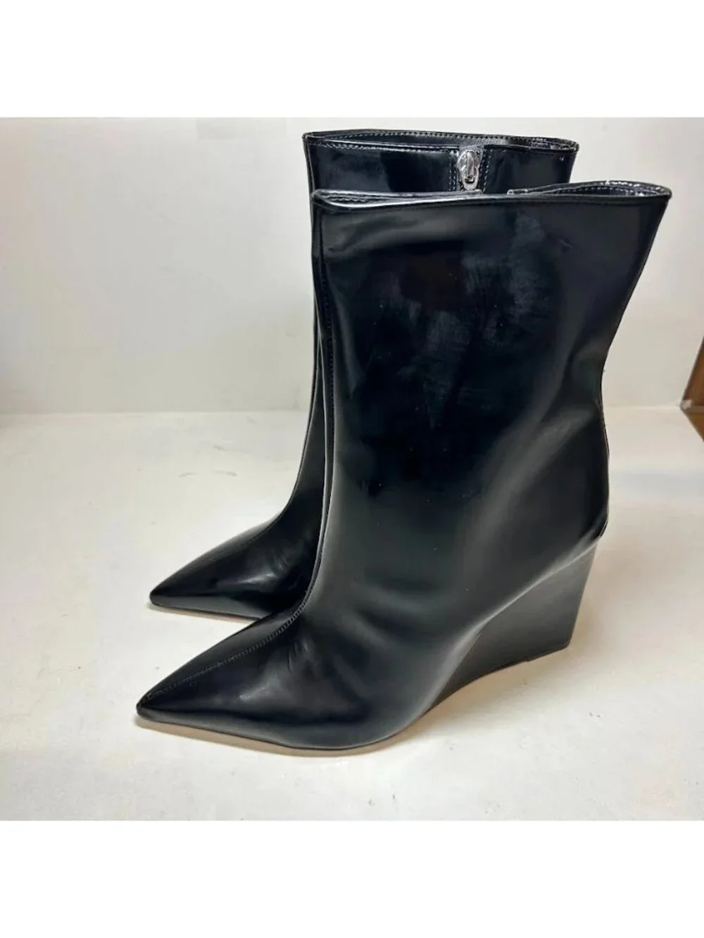 Schutz Womens Asya Heel Pointed Toe Wedge Booties Black Size 9.5B Defected